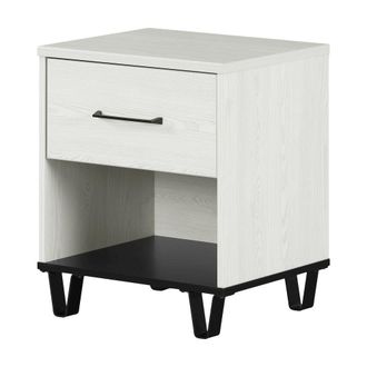 South Shore Furniture Arlen 1-Drawer Nightstand, White Pine and Black Matte