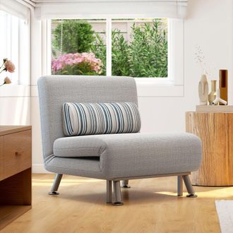 HOMCOM Single Folding 5 Position Convertible Sleeper Chair Sofa Bed in Light Grey