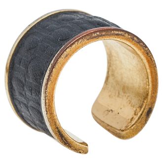 Carolina Herrera Black Leather Gold Tone Open Ring