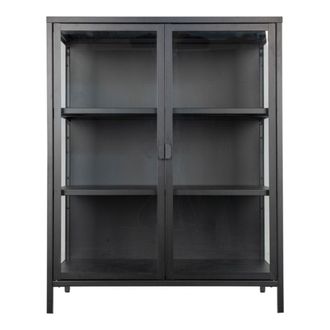 Moloo Vitrina de cristal de 2 puertas acero negro 80x101 cm