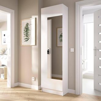 Dmora Dmora - Zapatero Dpagani, Zapatero Para Entrada Que Ahorra Espacio, Zapatero Con 1 Puerta De Espejo, 50x27h186 Cm, Blanco