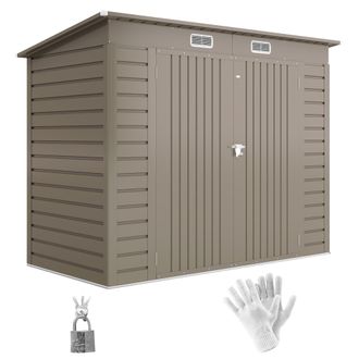 No Brand Caseta De Jard&iacute;n Met&aacute;lica, Cobertizo Para Herramientas, Doble Puerta, 249 X 121 X 166/183 Cm, Gris Claro