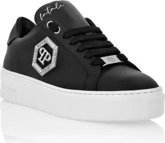 Philipp Plein Nappa Leather Low Top Sneakers Crystal Fatale Women in Black at Nordstrom, Size 36