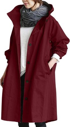 Generic Rain Coats for Women, Lightweight Waterproof Jacket,Women Elegant Windbreaker,Plus Size Long Sleeve Windbreaker Outwear,Ladies Outdoor Hooded Trench C