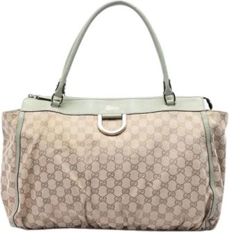 Gucci Pre-owned Canvas Tote - Dames - Vintage Handtas - Beige - ONE Size - Leer - Vintage
