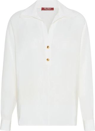 Max Mara Crepe de Chine Poloshirt - Dames - Overhemden - Wit - 2XS - Overhemden