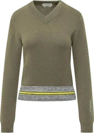 J.W.Anderson Maglione Scollo a V con Bordi a Contrasto - - Knitwear - Donna - Verde - M