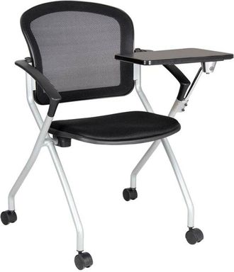 Dmora Silla De Oficina Dfriso, Silla De Sala De Espera Con Reposabrazos Y Tableta, Silla De Espera Ergon&oacute;mica, 61x49h84 Cm, Negro - Dmora
