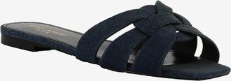Saint Laurent Flache Pantoletten aus Denim Tribute 05