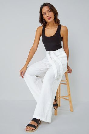 Roman Textured Cotton Wide Leg Trousers