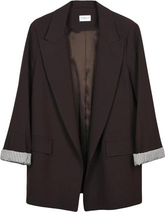 Marella Brown Tailored Open-Front Jacket with Contrasting Lining