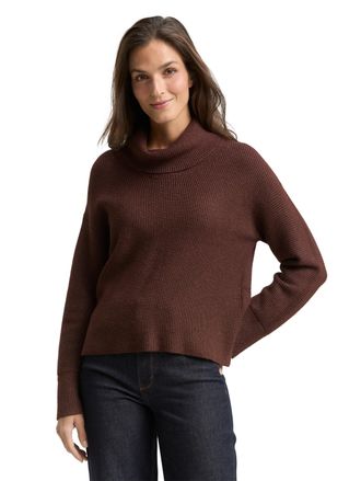 Tom Tailor Rollkragenpullover TOM TAILOR, Damen, Gr. 3XL, schwarz pecan braun melange, Strick, Obermaterial: 52% Viskose, 27% Polyester, 21% Polyamid, meliert, o