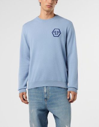 Philipp Plein Cashmere Roundneck Pullover Jacquard Hexagon Men in Lightblue at Nordstrom, Size Xxx-Large