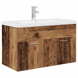 Berkfield Home Sink Cabinet with Built-in Basin & Faucet Old Wood in Brown