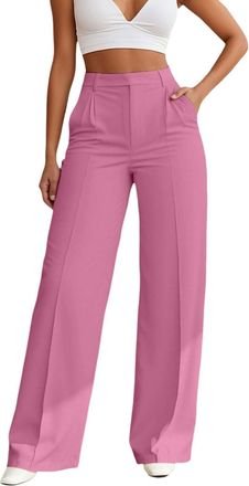 Generic 2025 Trousers Women Wide Leg Pants High Waisted Dressy Work Trousers Business Casual Palazzo Pants with Pockets (Red, L)