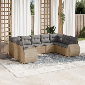 vidaXL Set De Sof&aacute;s De Jard&iacute;n 9 Pzas Con Cojines Rat&aacute;n Sint&eacute;tico Beige Vidaxl