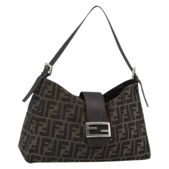Fendi Pre-owned Shoulder Bags, female, Brown, Size: ONE SIZE Pre-owned Zucca Canvas Shoulder Bag