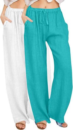 Generic Smart Casual Trousers for Ladies UK WomenS Cotton Linen Pants Linen Ladies Pantstrousers Elasticated Waist Wide Leg Lounge Loungepants Womens Clothing