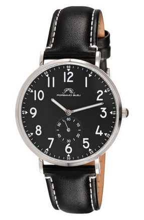 Porsamo Bleu Rowan Leather Strap Watch, 40mm in Black/black at Nordstrom Rack