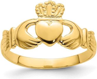 Diamond2Deal 14k Yellow Gold Polished Claddagh Ring (size 7)
