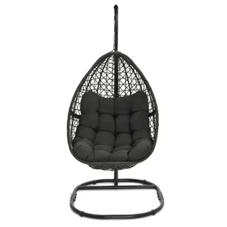 IDMarket Poltrona A Luna Sospesa In Rattan Traforato Con Cuscino Grigio