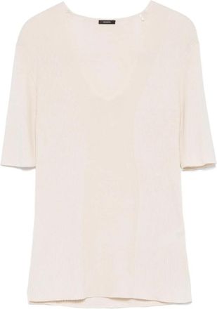 Joseph Geribbeld wollen T-shirt in beige - Dames - T-shirts - Beige - XL - Wol - Tops