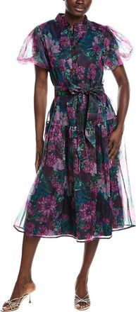 Gracia Puff Sleeve Band Collar Organza Midi Dress