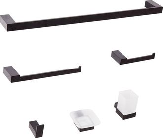 Beliani Conjunto De 6 Accesorios De Ba&ntilde;o Minimalista De Aluminio Con Vaso Y Jabonera Negro Tumaco