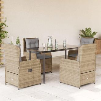 vidaXL Set Comedor De Jard&iacute;n 5 Pzas Con Cojines Rat&aacute;n Sint&eacute;tico Beige Vidaxl