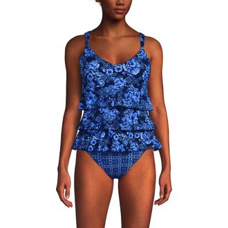 Lands End Smoothing Control Ruffle Fauxkini One Piece Swimsuit in Navy Mosaic Floral/tile Mix at Nordstrom, Size 20W