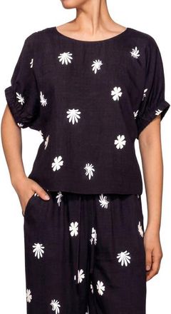 Melloday Floral Print Short Sleeve Top in Black White at Nordstrom, Size X-Small
