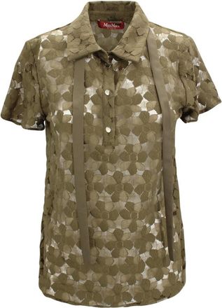 Max Mara Blouses, female, Green, L, Maglia in pizzo con colletto e scollo a V