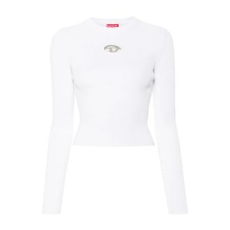 Diesel White Jumper with Oval D Logo - female - Diesel - Long Sleeve T-Shirts - White - M - Tops