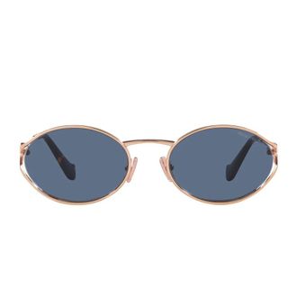 Miu Miu Rose Gold Oval Sunglasses with Dark Blue Lenses