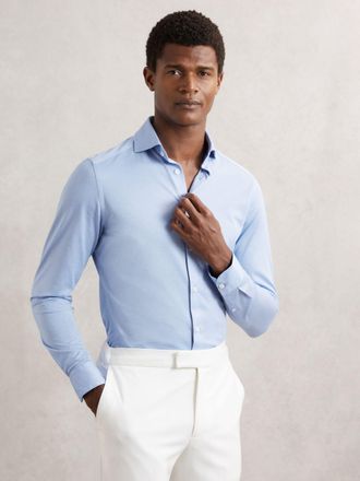Reiss Soft Blue Cotton-blend Jersey Cutaway-collar Shirt Slim-fit, 145