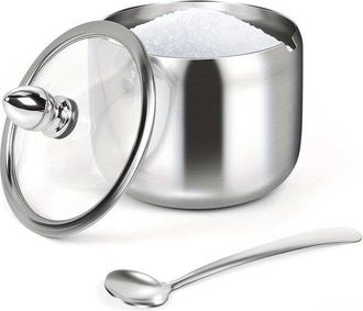 OEM Tarro De Especias Japon&eacute;s, Azucarero, Salero Y Especiero De Acero Inoxidable Con Tapa Y Cuchara - Plateado