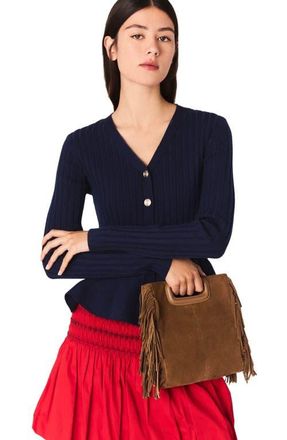Maje Peplum waist cardigan in Navy at Nordstrom, Size Large