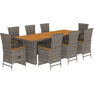 vidaXL Set Comedor Jard&iacute;n 9 Pzas Y Cojines Rat&aacute;n Sint&eacute;tico Gris Vidaxl