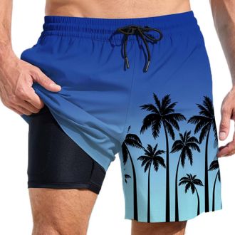 Generic Swimming Shorts Men, Mens Swim Shorts with Pockets 2 in 1 Beach Double Layer Swimming Athletic Workout Running Layer Mens Summer Boardshorts Quick Dry