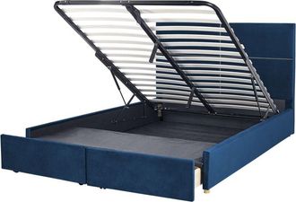 Beliani Ottoman Bed Velvet VERNOYES 180 x 200 cm (EU Super King) Navy Blue