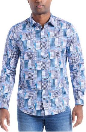 Robert Graham Westgrove Patchwork Print Button-Up Shirt in Multi Blue at Nordstrom Rack, Size Xx-Large