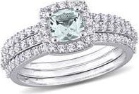 Delmar Set of 3 Lab Grown Semiprecious Stone & Lab Grown White Sapphire Rings in Light Blue/Silver at Nordstrom Rack, Size 5