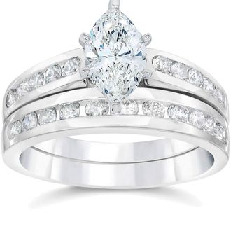Pompeii3 2 Carat Marquise Diamond Engagement Wedding Ring Set White Gold 14k Lab Grown Size Selectable
