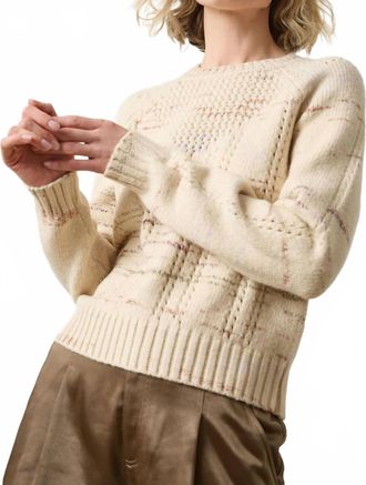 Lilla P Open Stitch Crewneck Sweater In Eggshell Combo