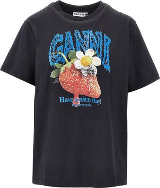 Ganni Cotton T-shirt with Strawberry print Woman M
