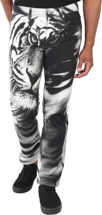 Roberto Cavalli Mens Heritage Tiger Print Cotton Jeans, Waist Size 33