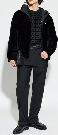 Emporio Armani Monogram T-shirt With A Velvety Finish, Mens, Black