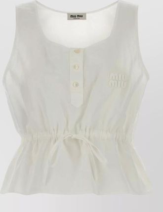 Miu Miu poplin tank top with button detail and drawstring