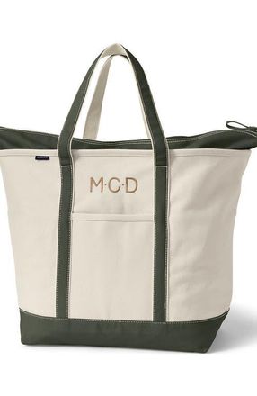 Lands End Zip Top Canvas Tote Bag in Natural/dark Olive Green at Nordstrom, Size Medium