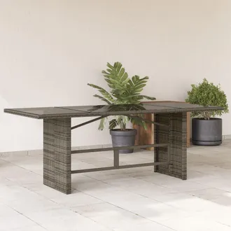 vidaXL Vidaxl - Mesa De Jard&iacute;n Superficie De Vidrio Rat&aacute;n Pe Gris 190x80x75 Cm